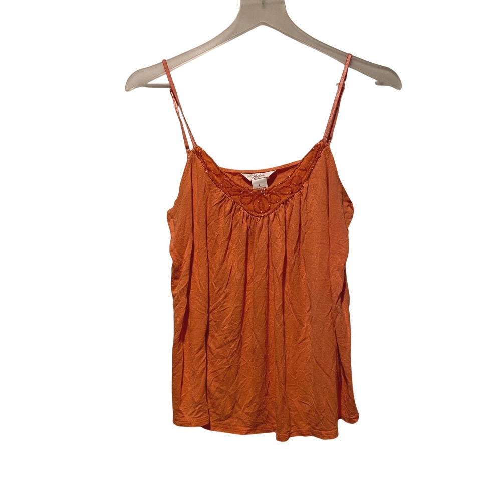 Candies Orange‎ Sleeveless Beaded Tank Top Womens Large Casual Blouse